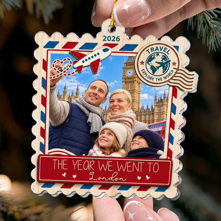 The Year We Went To Traveling Memories - Upload Photo, Family Trip, Friends Beach Vacation - Personalized Ornament 4