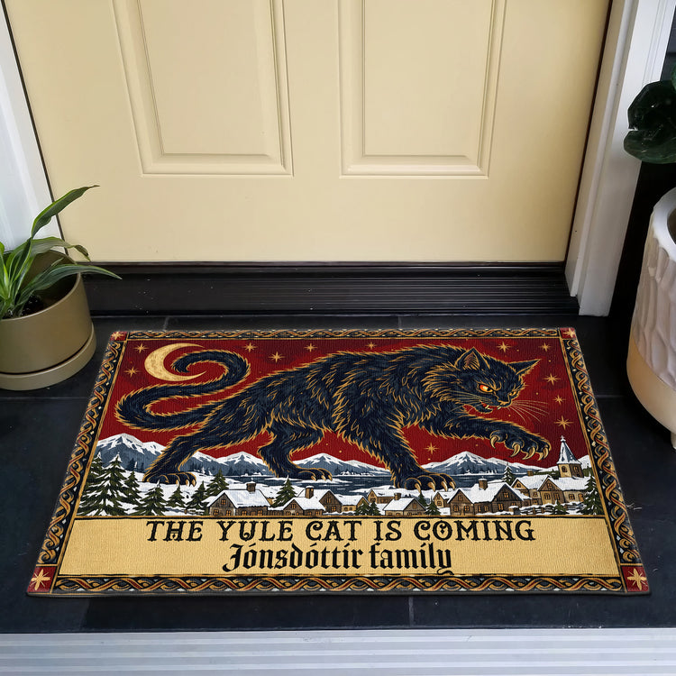The Yule Cat Is Coming - Personalized Doormat 4