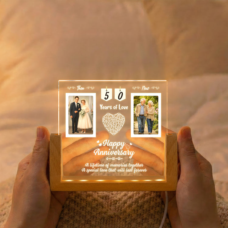 Then & Now Anniversary Couple Photo Gift For Couples - Personalized Night Light 2