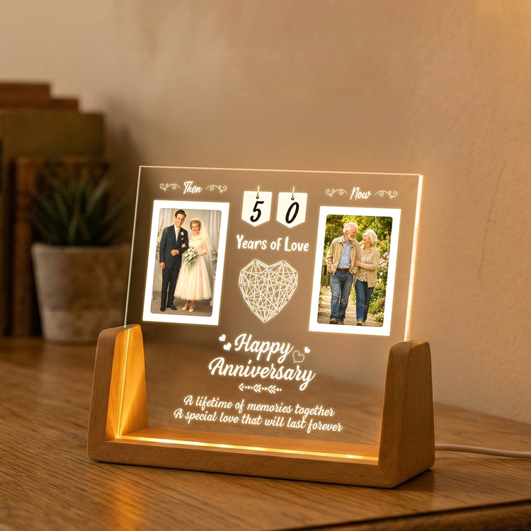 Then & Now Anniversary Couple Photo Gift For Couples - Personalized Night Light 4