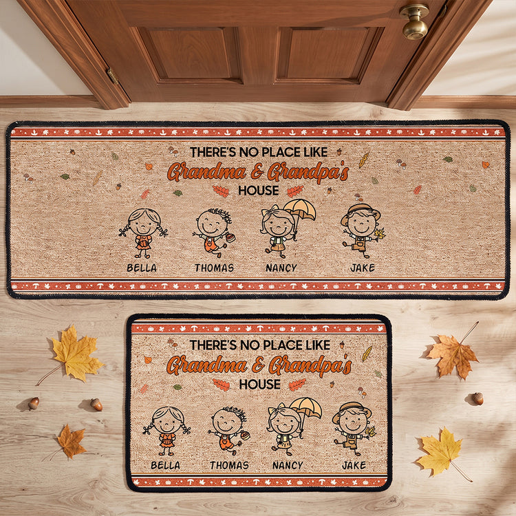 There's No Place Like Grandma & Grandpa'S Doodle - Personalized Runner Rug 1