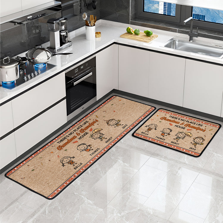 There's No Place Like Grandma & Grandpa'S Doodle - Personalized Runner Rug 2
