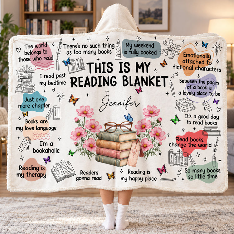 This Is My Reading Blanket Custom Name & Birth Flower For Her, Daughter, Friends, Sisters - Personalized Blanket Hoodie 1