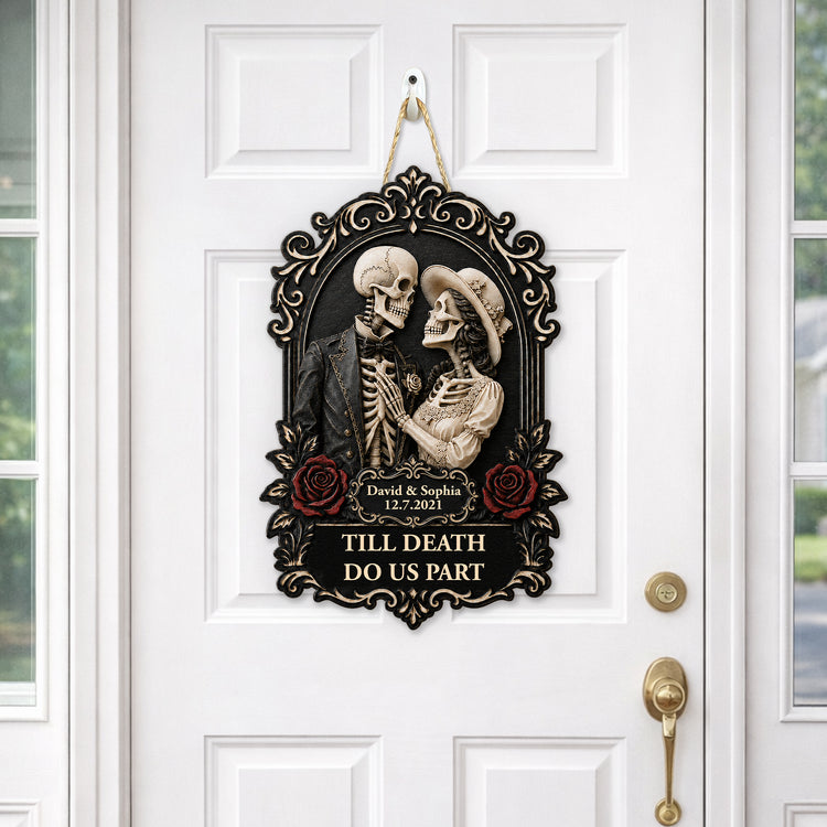 Till Death Do Us Part Skull Couple Anniversary Gift For Him, Her - Personalized Wood Sign 3