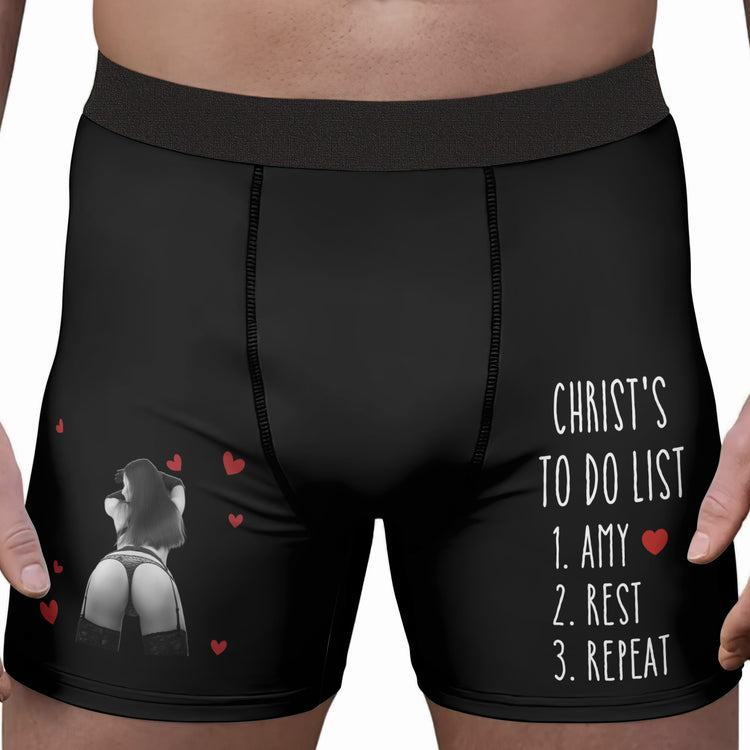 To Do List Funny Adult Naughty Gifts For Him - Upload Spicy Photo - Personalized Boxer 2