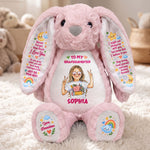 To My Grandson Never Forget How Much I Love You Custom Photo - Personalized Bunny Plush 2