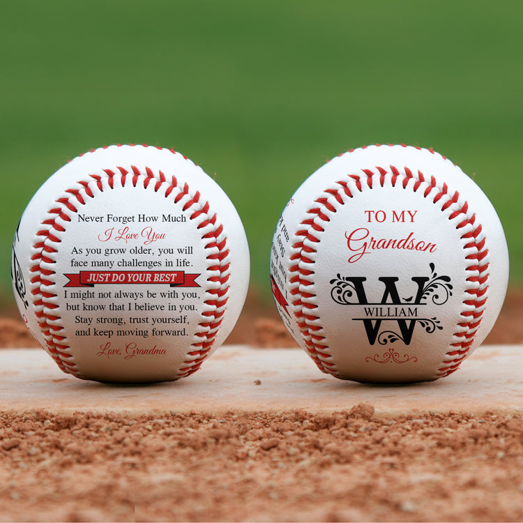 To My Grandson Never Forget How Much I Love You - Personalized Baseball 3