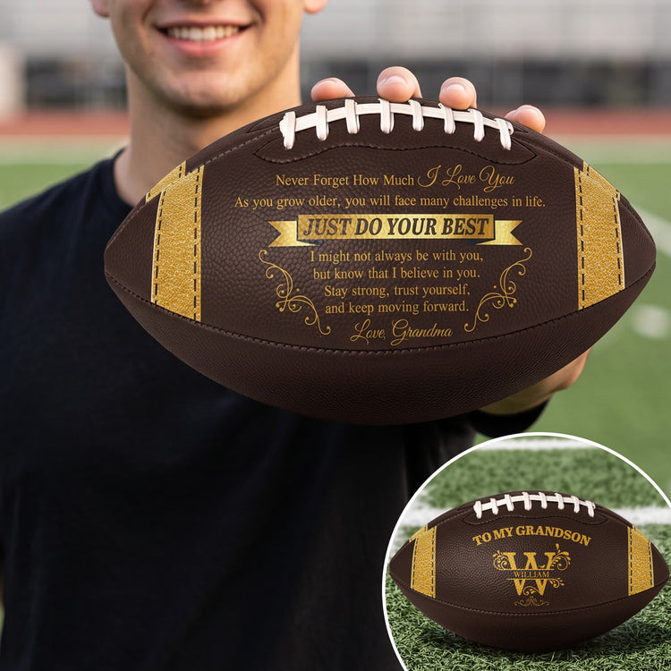 To My Grandson Never Forget How Much I Love You - Personalized Football 2