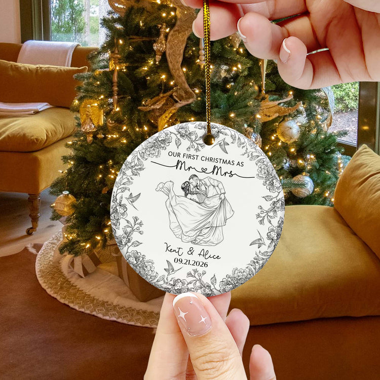 Toile De Jouy Your Photo - Our First Christmas As Mr. Mrs. - Personalized Ornament 9