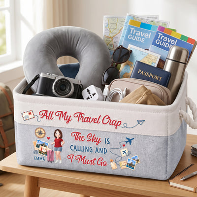 Traveling Basket - The Sky Is Calling And I Must Go - Personalized Storage Basket