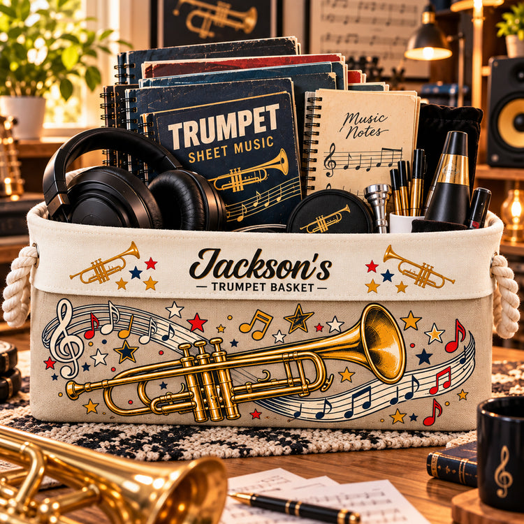 Trumpet Player Gift For Musician Band Student, Teacher - Personalized Storage Basket 1