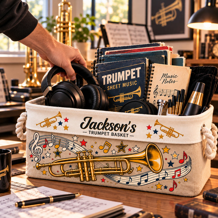 Trumpet Player Gift For Musician Band Student, Teacher - Personalized Storage Basket 3