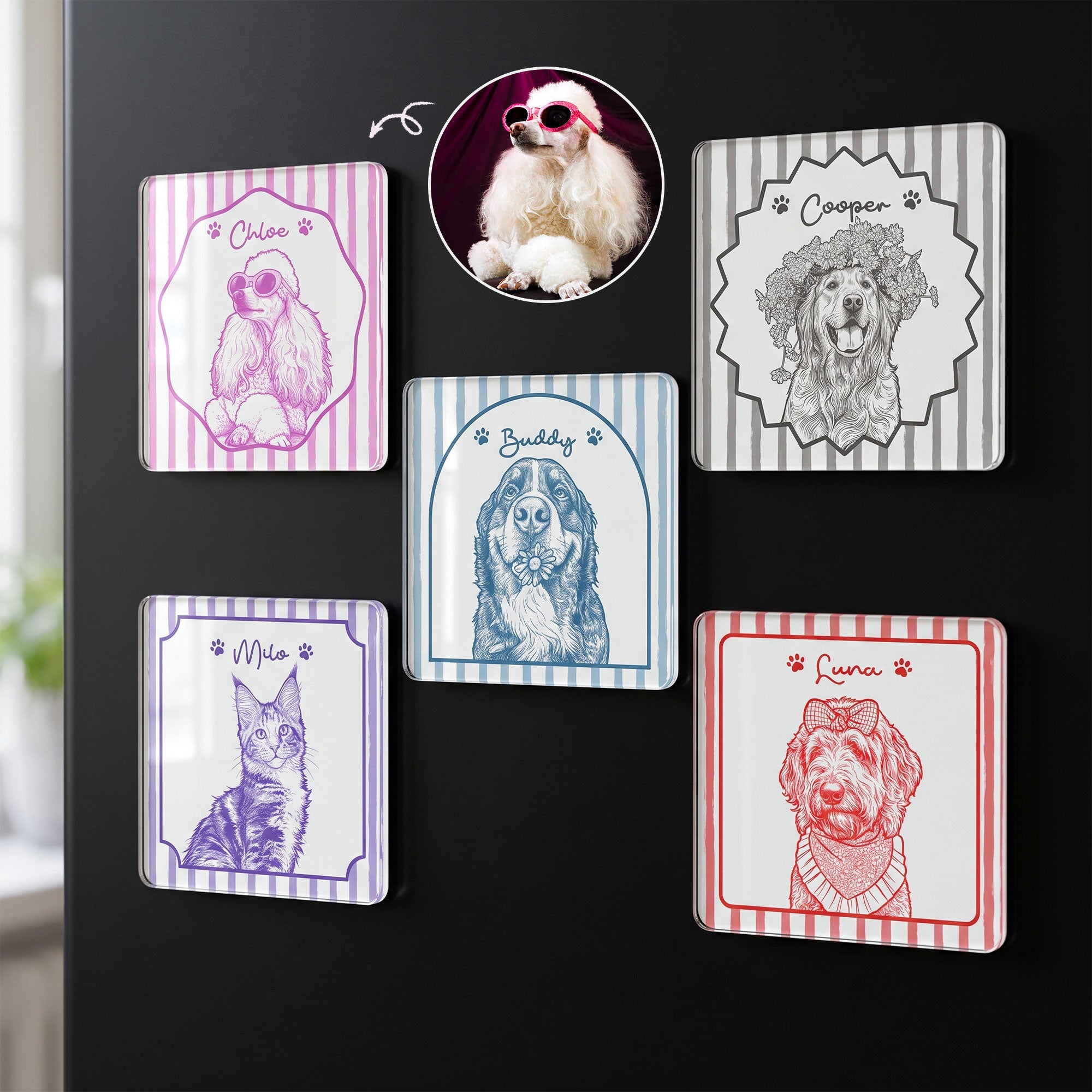Turn Pet Photo Into Art - Gifts For Dog Lovers, Cat Lovers - Vintage Frame - Personalized Magnet 1