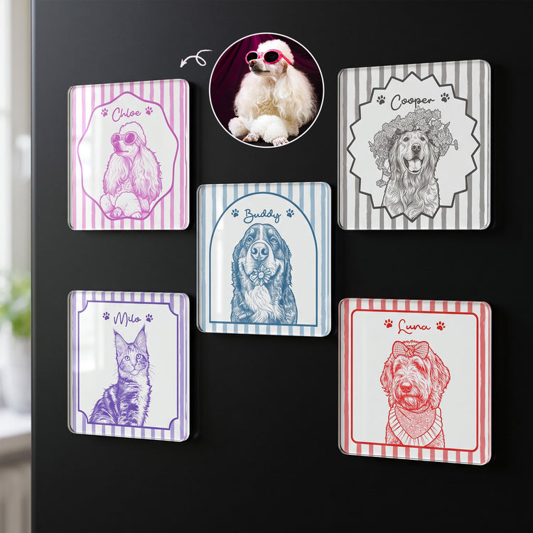 Turn Pet Photo Into Art - Gifts For Dog Lovers, Cat Lovers - Vintage Frame - Personalized Magnet 1