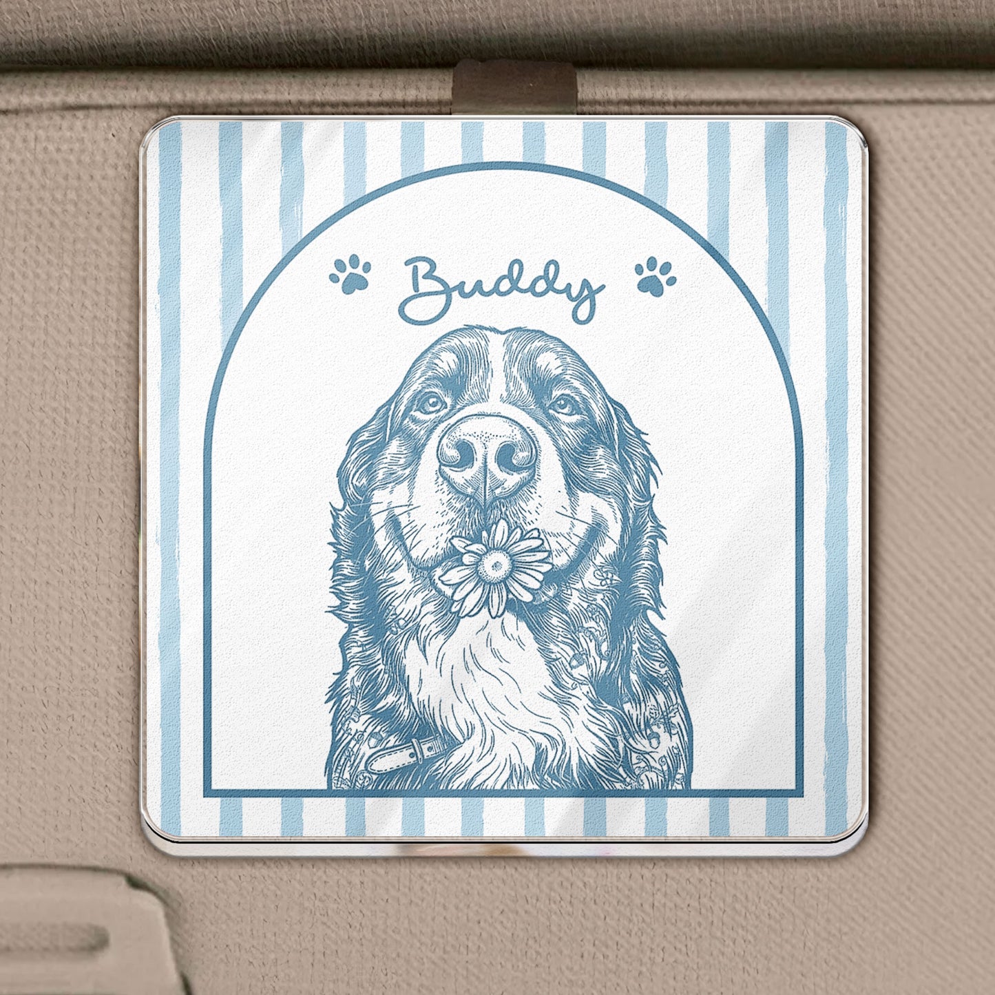 Turn Pets' Photo Into Art - Vintage Stripe - Personalized Car Visor Clip 2
