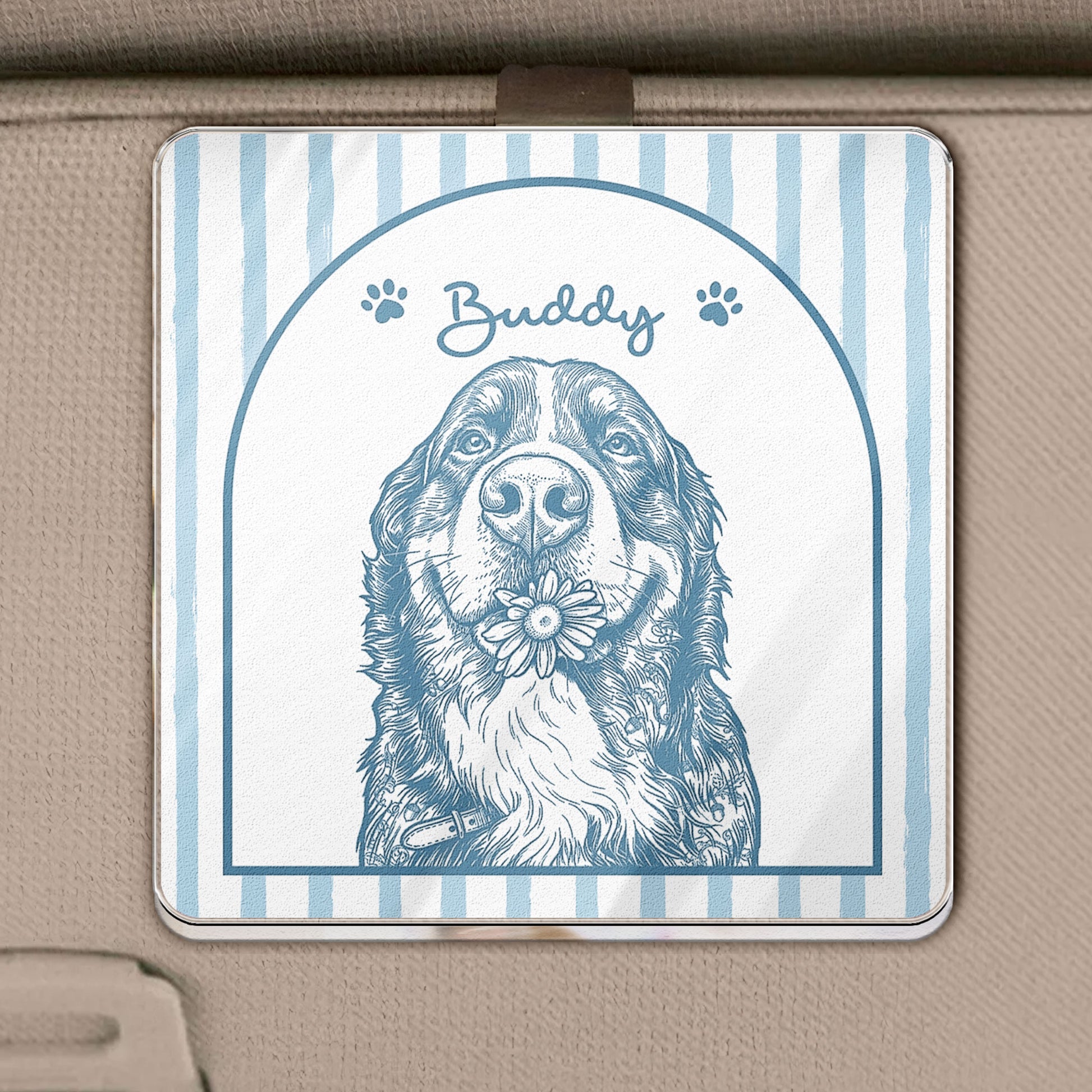 Turn Pets' Photo Into Art - Vintage Stripe - Personalized Car Visor Clip 2