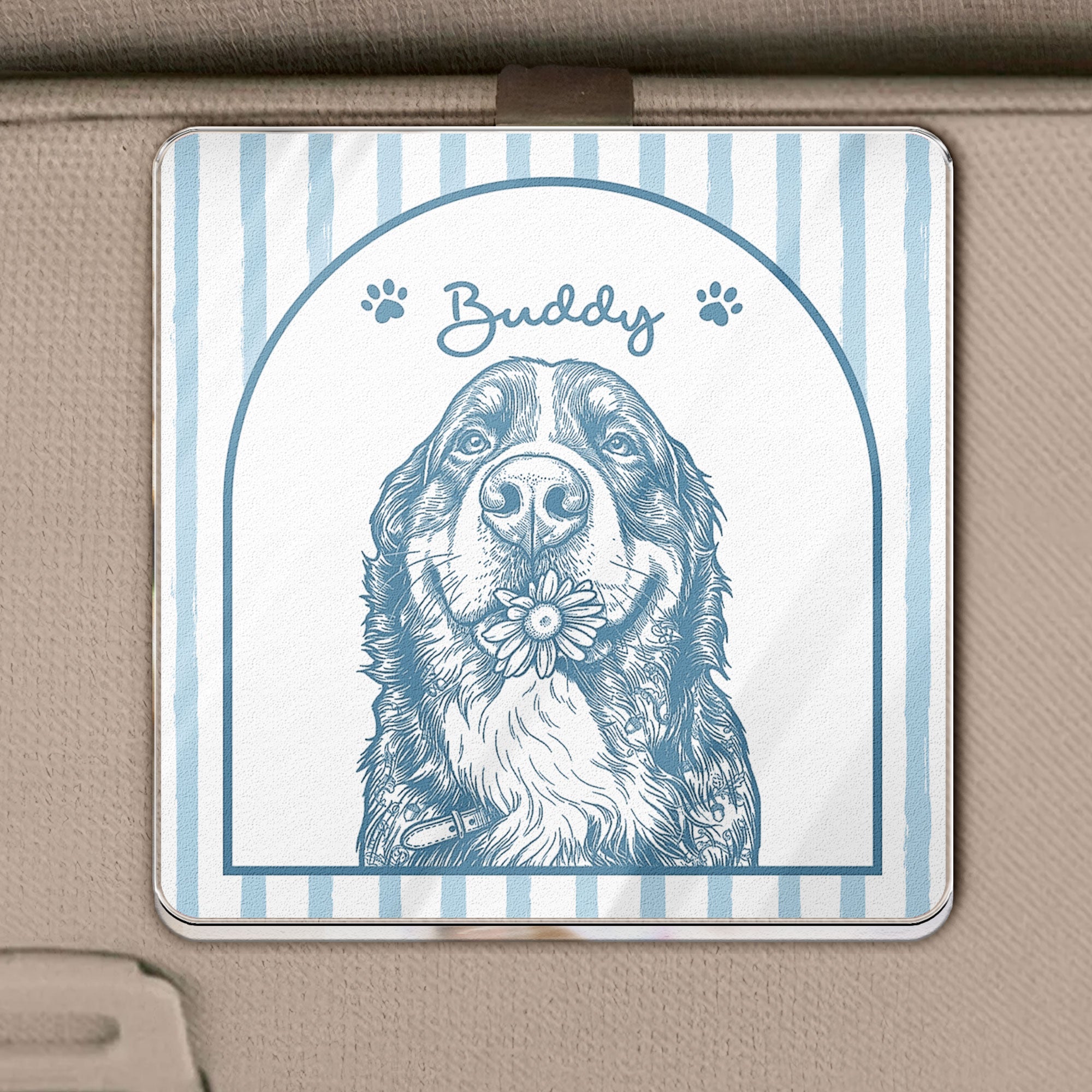 Turn Pets' Photo Into Art - Vintage Stripe - Personalized Car Visor Clip 2