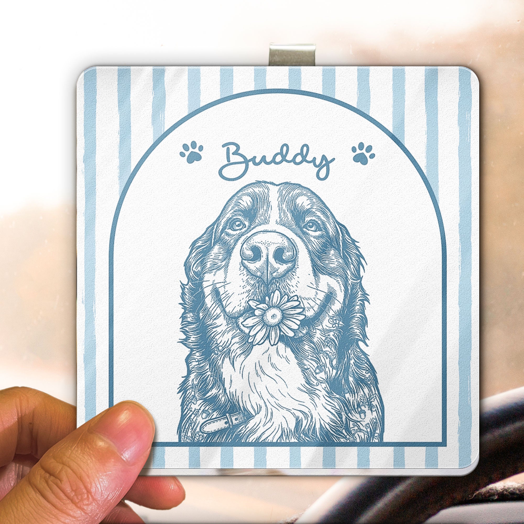 Turn Pets' Photo Into Art - Vintage Stripe - Personalized Car Visor Clip 4