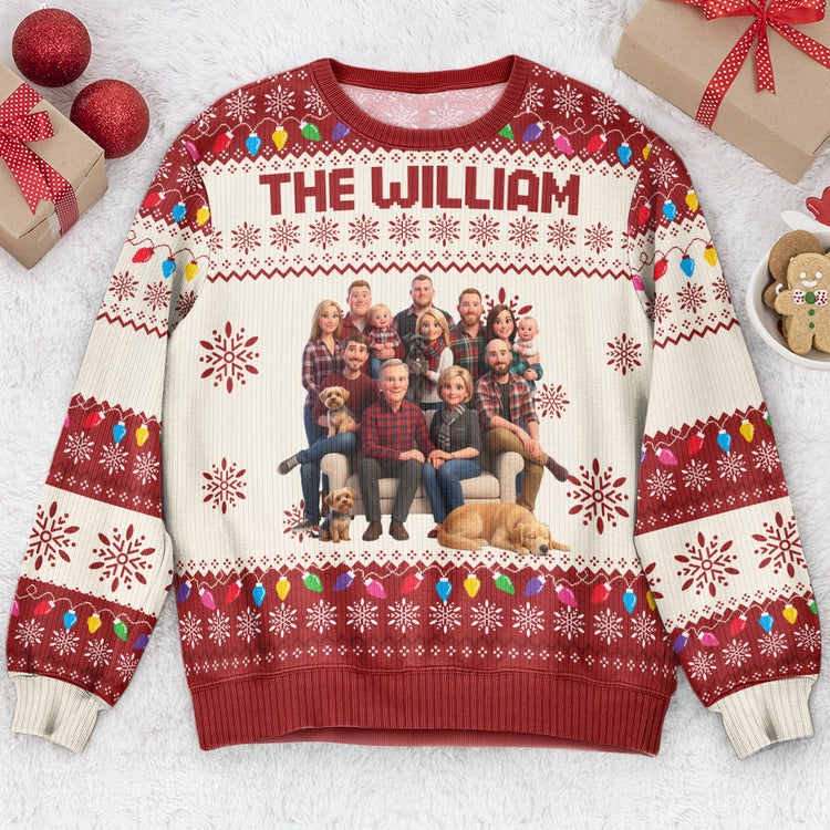 Turn Photo Into Cartoon Art - Custom Family Name Matching Ugly Sweater Party - Personalized Sweater 2