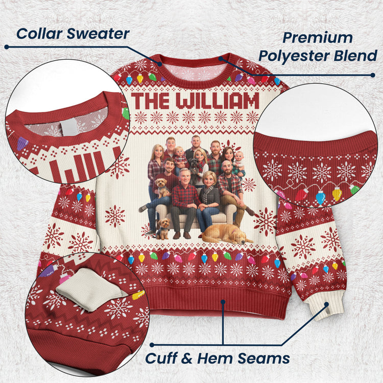 Turn Photo Into Cartoon Art - Custom Family Name Matching Ugly Sweater Party - Personalized Sweater 4