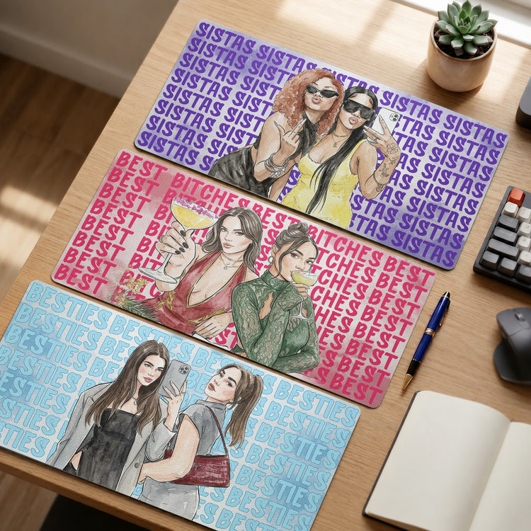 Turn Your Photo Into Watercolor Art, Best B*tches Friendship Gifts - Personalized Desk Mat 1