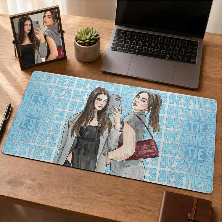 Turn Your Photo Into Watercolor Art, Best B*tches Friendship Gifts - Personalized Desk Mat 3