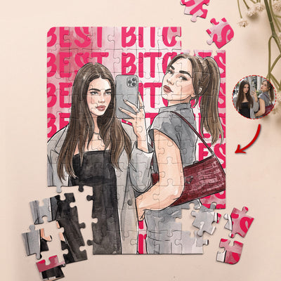 Turn Your Photo Into Watercolor Art - Best B*Tches Friendship Gifts - Personalized Puzzle