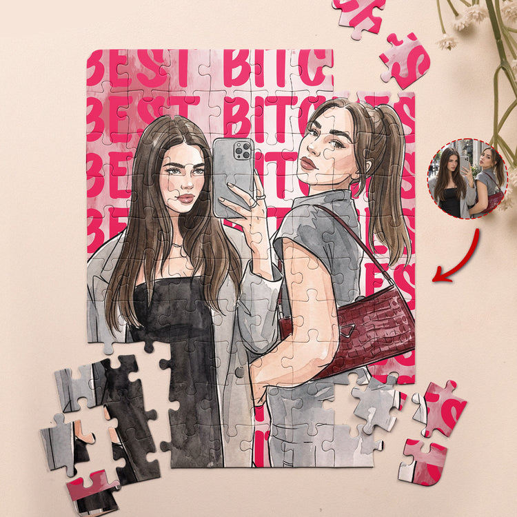 Turn Your Photo Into Watercolor Art - Best B*Tches Friendship Gifts - Personalized Puzzle 1