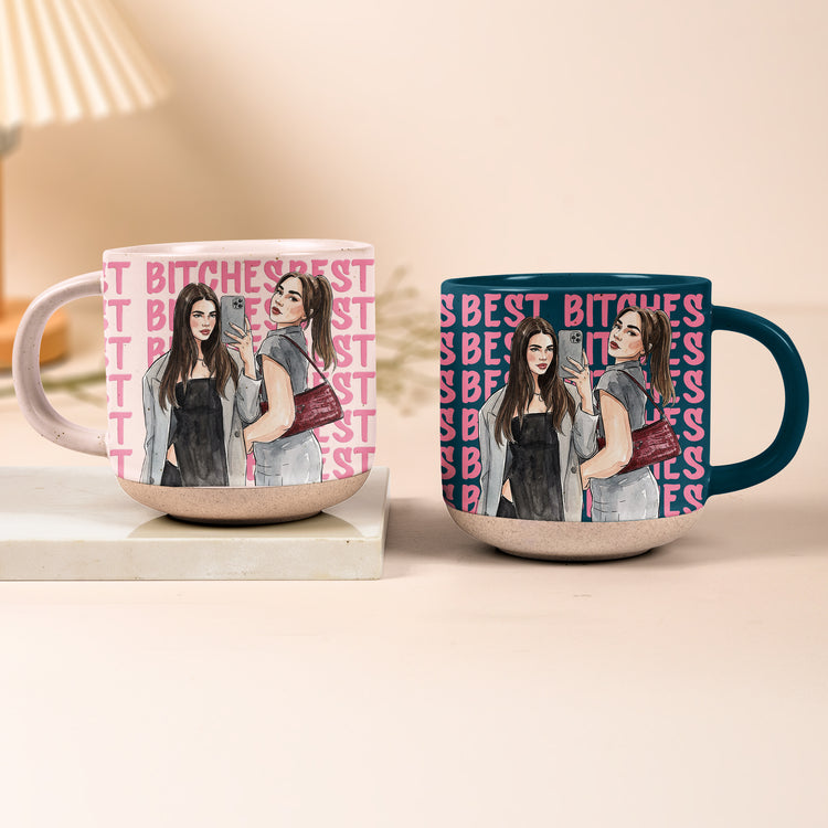 Turn Your Photo Into Watercolor Art - Best B*Tches Friendship Gifts Pottery - Personalized Mug 2