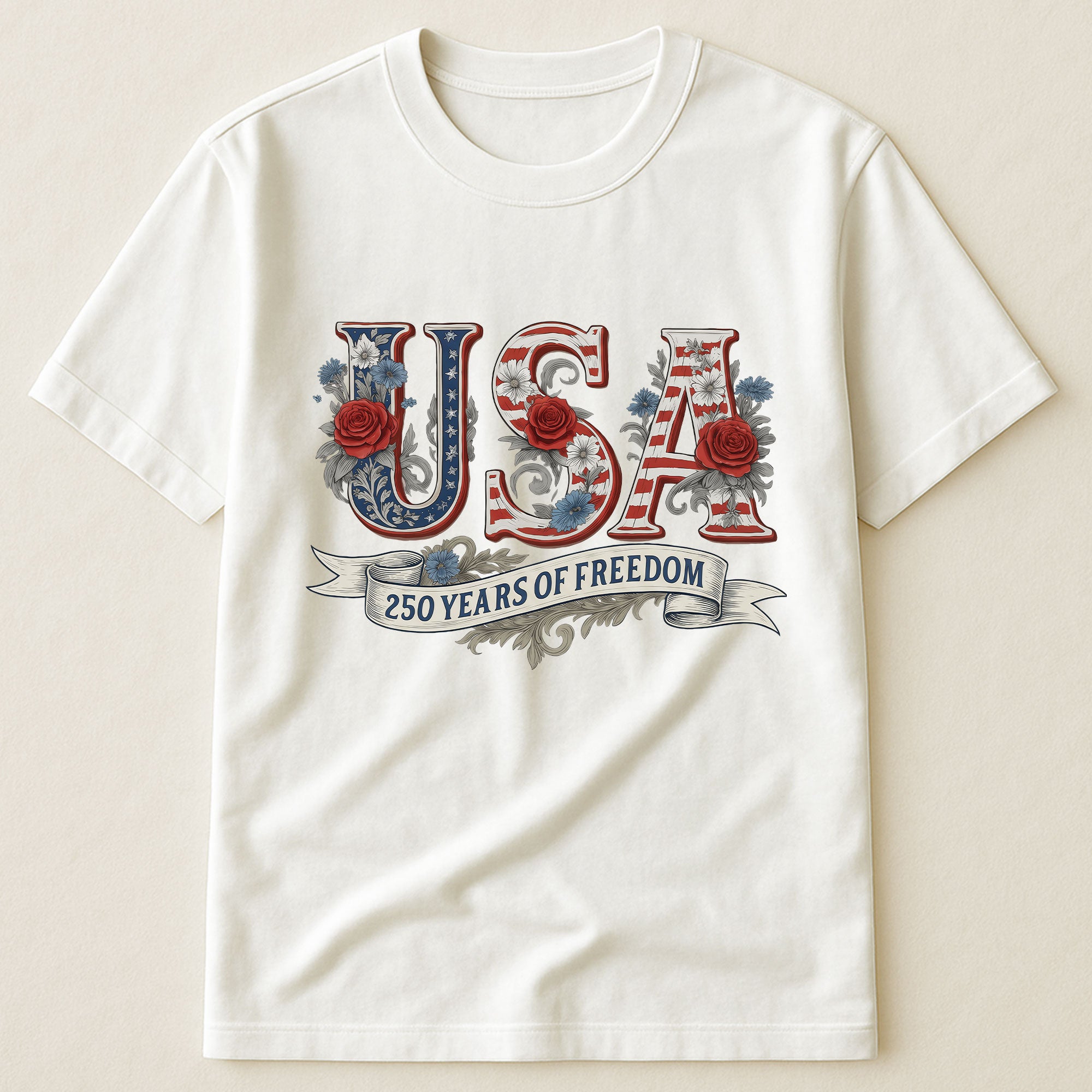 USA Floral 250 Years Of Freedom Vintage - Shirt