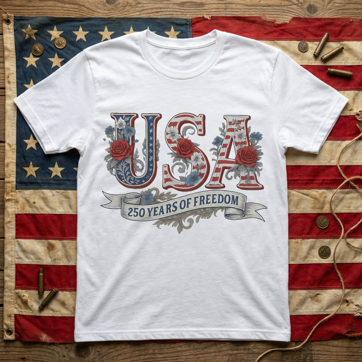 USA Floral 250 Years Of Freedom Vintage - Shirt