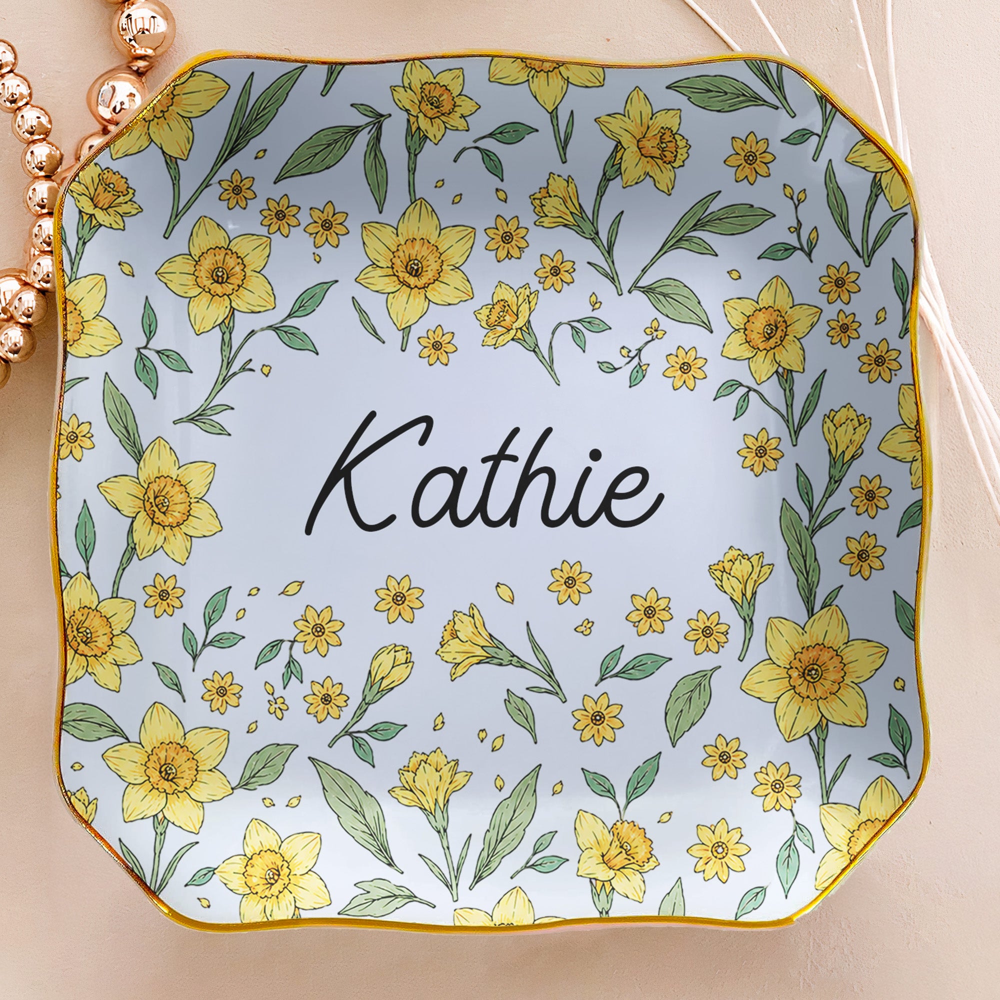 Vintage Birth Flower Wedding Bridesmaid Birthday Stocking - Personalized Jewelry Dish 6