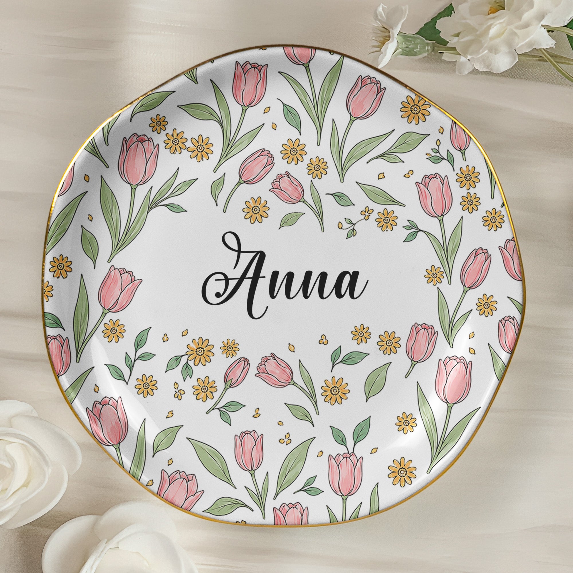 Vintage Birth Flower Wedding Bridesmaid Birthday Stocking - Personalized Jewelry Dish 7