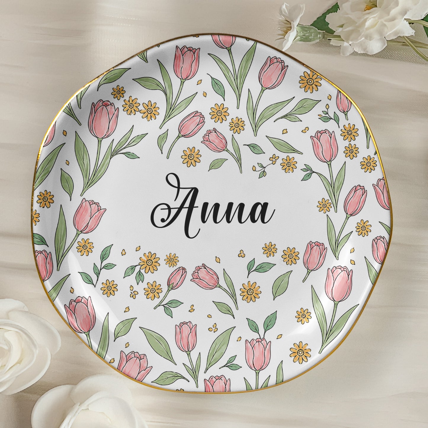 Vintage Birth Flower Wedding Bridesmaid Birthday Stocking - Personalized Jewelry Dish 7