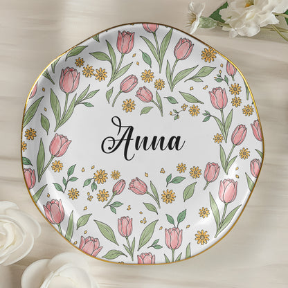 Vintage Birth Flower Wedding Bridesmaid Birthday Stocking - Personalized Jewelry Dish 7