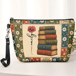 Vintage Book Patchwork Style Custom Birth Month Flower - Personalized Cosmetic Bag 1