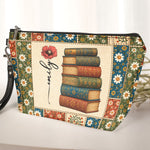 Vintage Book Patchwork Style Custom Birth Month Flower - Personalized Cosmetic Bag 2