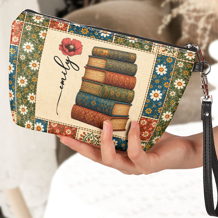 Vintage Book Patchwork Style Custom Birth Month Flower - Personalized Cosmetic Bag 3