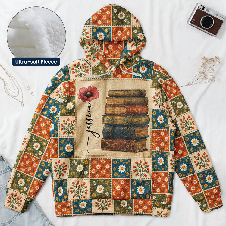 Vintage Book Patchwork Style Custom Birth Month Flower - Personalized Hoodie 1