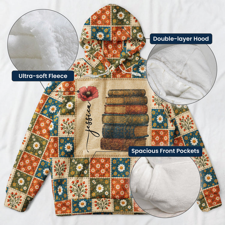 Vintage Book Patchwork Style Custom Birth Month Flower - Personalized Hoodie 6
