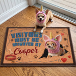 Visitors Must Be Approved By Custom Dog Name, Cat Name - Cartoon Your Pet - Personalized Doormat 1