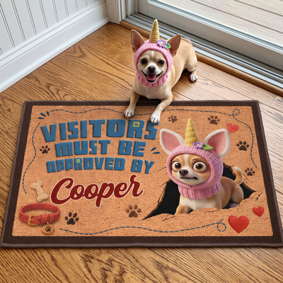 Visitors Must Be Approved By Custom Dog Name, Cat Name - Cartoon Your Pet - Personalized Doormat
