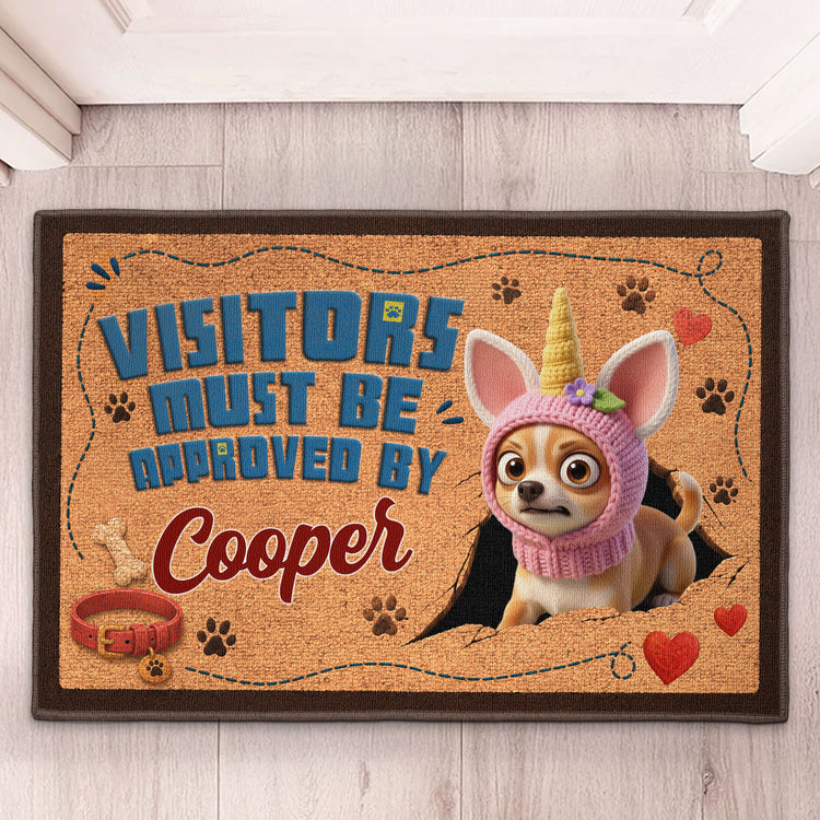 Visitors Must Be Approved By Custom Dog Name, Cat Name - Cartoon Your Pet - Personalized Doormat 2