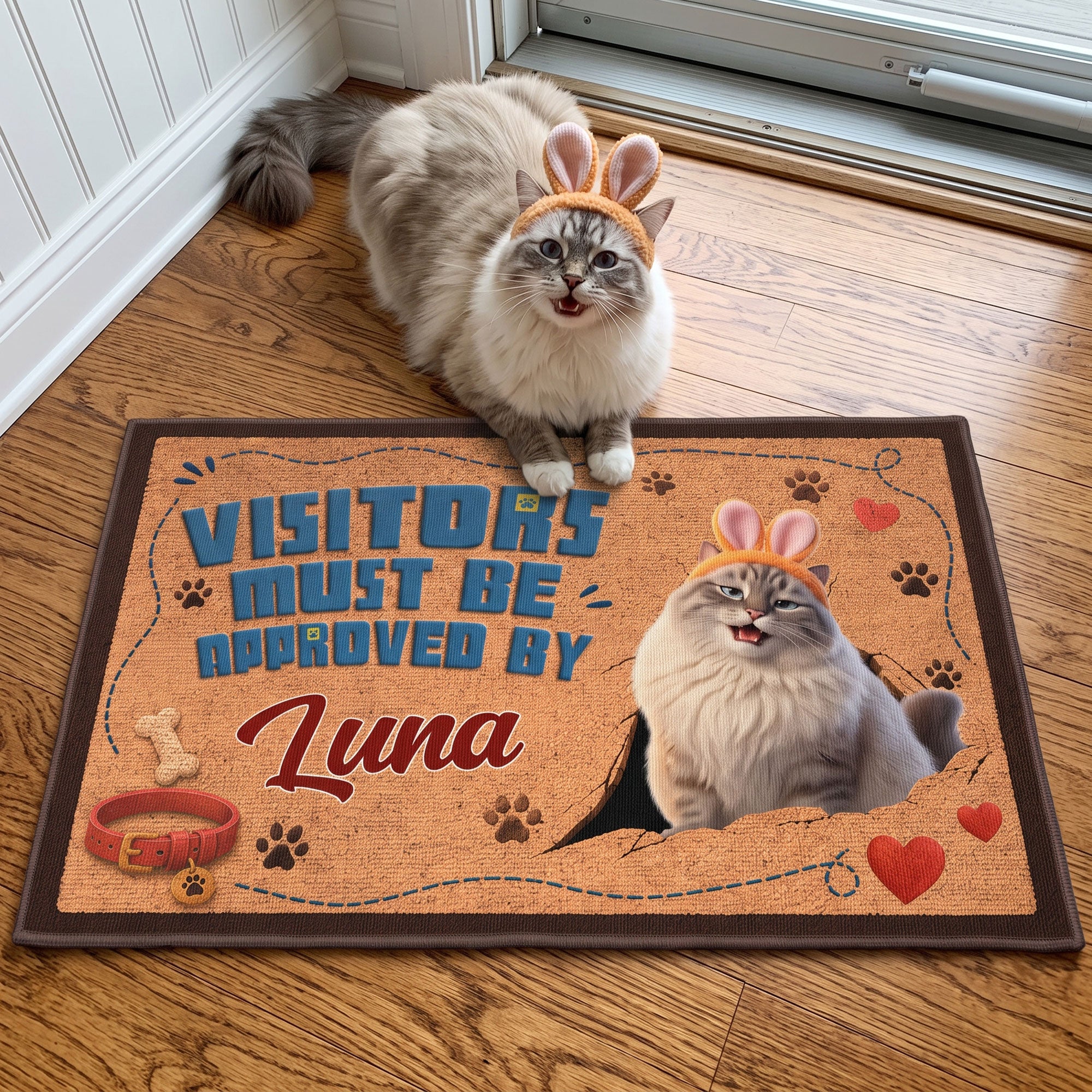 Visitors Must Be Approved By Custom Dog Name, Cat Name - Cartoon Your Pet - Personalized Doormat 3