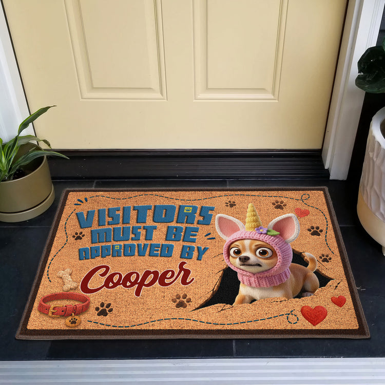 Visitors Must Be Approved By Custom Dog Name, Cat Name - Cartoon Your Pet - Personalized Doormat 4