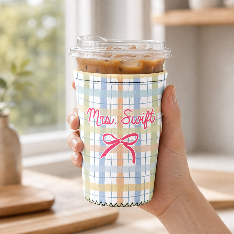Watercolor Floral Stripe Pattern - Personalized Iced Coffee Sleeve 2