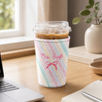 Watercolor Floral Stripe Pattern - Personalized Iced Coffee Sleeve 3