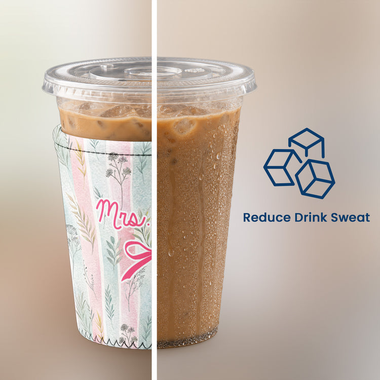 Watercolor Floral Stripe Pattern - Personalized Iced Coffee Sleeve 4