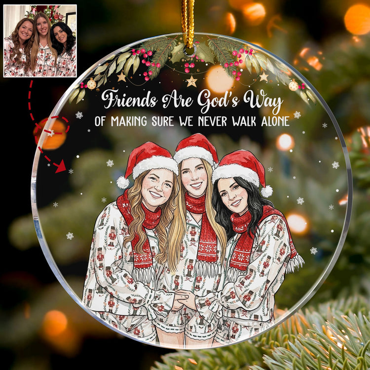 We Never Walk Alone Custom Photo Watercolor Besties Gift - Personalized Ornament 1