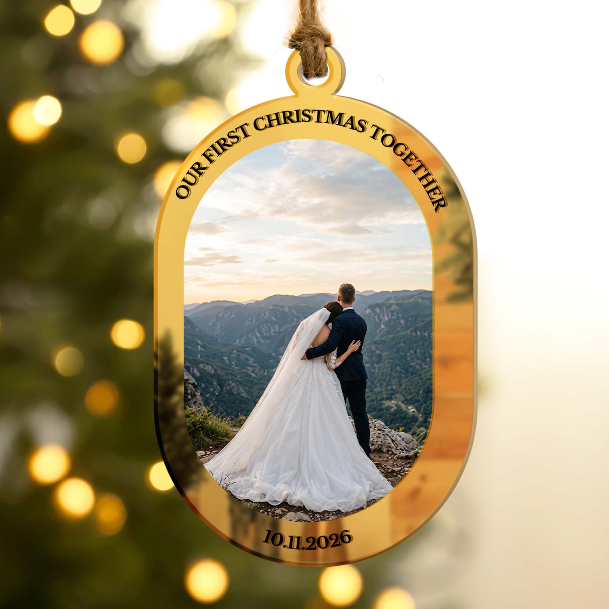 Wedding Couples Photo Mirror Ornament - First Christmas Married - Personalized Ornament 2